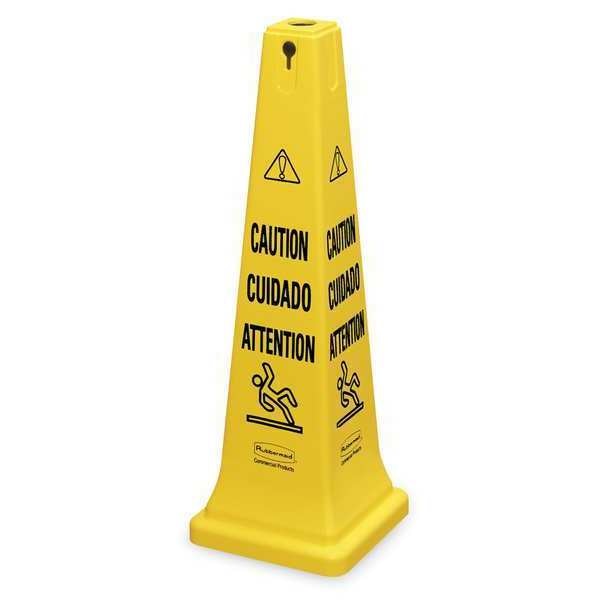 Safety Cone,  36 in H,  12 1/4 in W,  HDPE,  Cone,  English,  French,  Spanish,  FG627600YEL