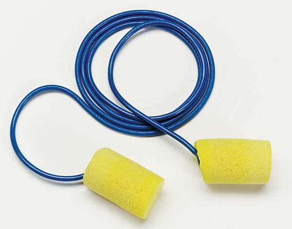 Disposable Corded Ear Plugs,  Cylinder Shape,  33 dB,  200 Pairs,  Yellow