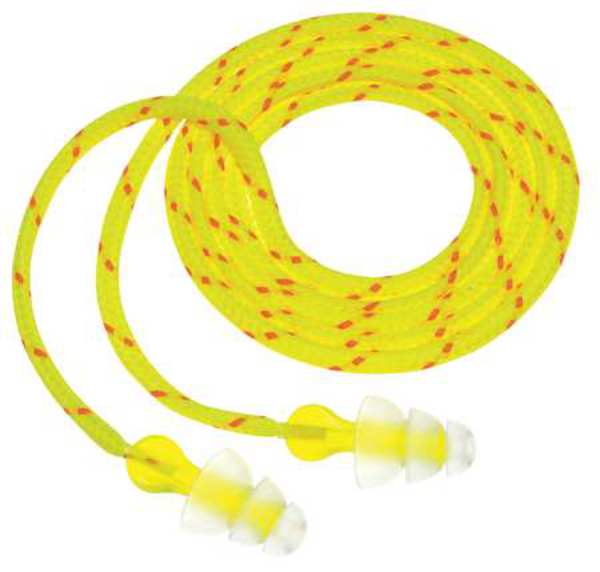 Reusable Corded Ear Plugs,  Flanged Shape,  26 dB,  100 Pairs,  Clear