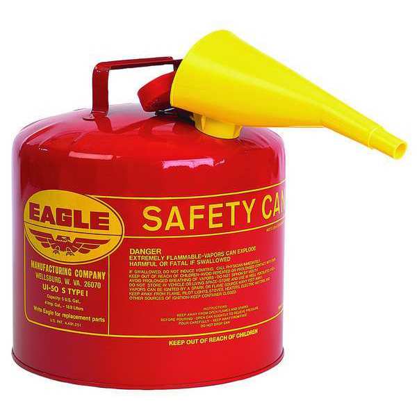 Type I Safety Can,  5 Gal Capacity,  Galvanized Steel,  For Flammables,  Red,  12 1/2 in Outside Diameter