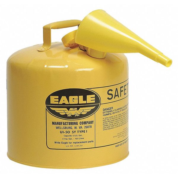 Type I Safety Can,  5 Gal Capacity,  Galvanized Steel,  For Diesel,  Yellow,  12 1/2 in Outside Diameter