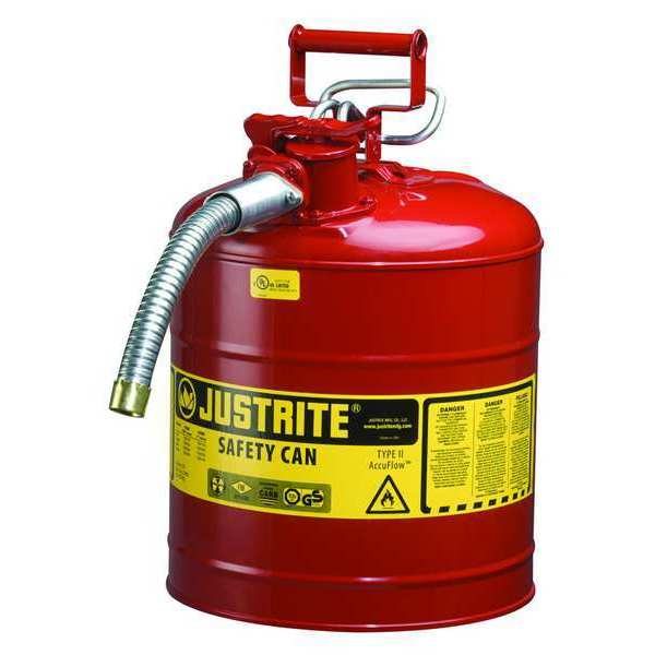 Type II Safety Can,  5 Gal Capacity,  Galvanized Steel,  For Flammables,  Red,  Includes Hose