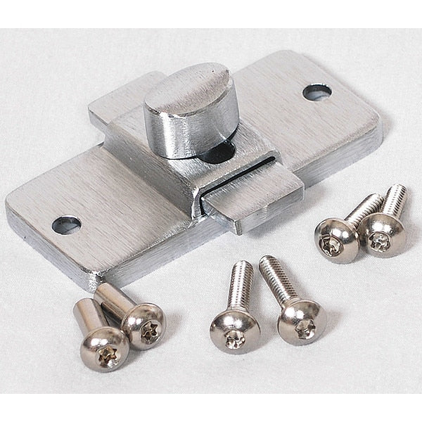 Slide Latch,  2-1/2 in H,  3-1/4 in W,  Zinc,  Bright Finish,  Use With Solid Plastic Polymer Partition