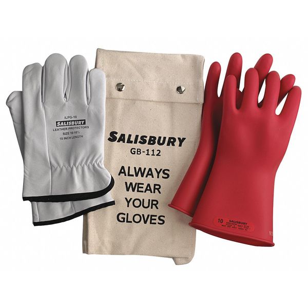 Electrical Rubber Glove Kit,  Leather Protectors,  Glove Bag,  Red,  11 in,  Class 0,  Size 9,  1 Pair