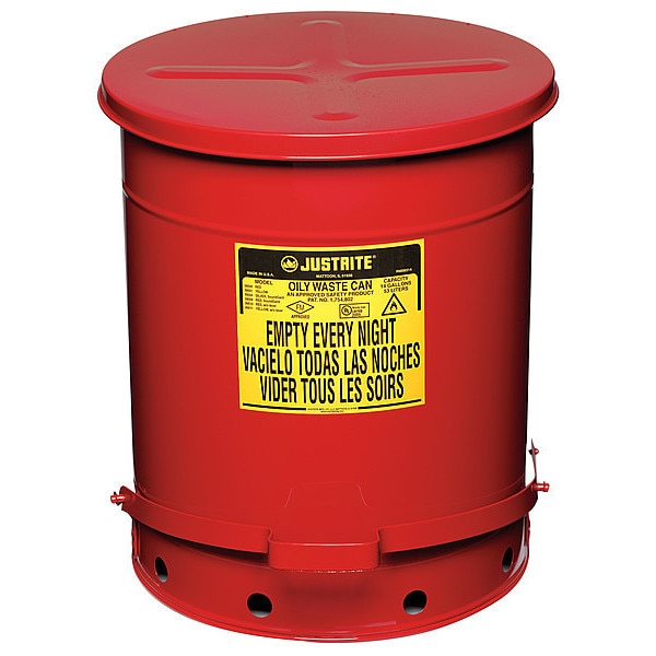 Oily Waste Can, 14 Gal., Steel, Red