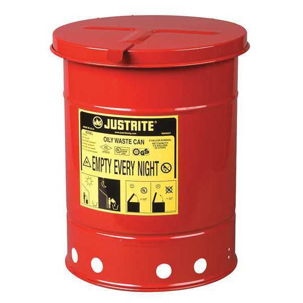 Oily Waste Can, 6 Gal., Steel, Red