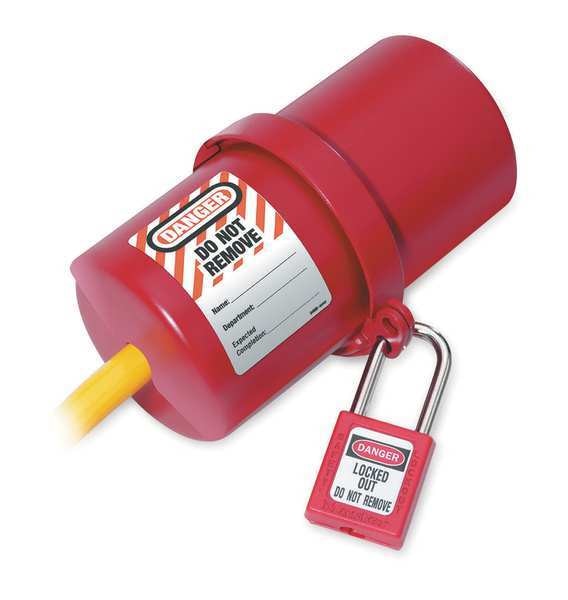 Plug Lockout,  For 3/4 in Max Cord Diameter,  9/16 in Shackle Diameter,  Label Included
