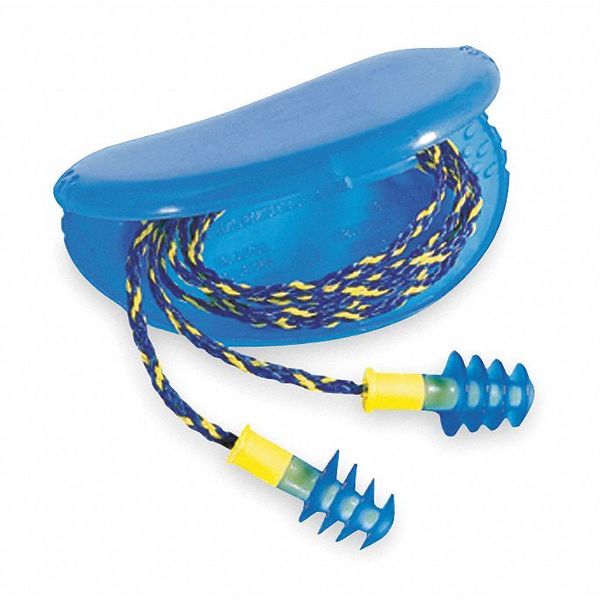 Fusion Reusable Corded Ear Plugs,  Flanged Shape,  NRR 27 dB,  Storage Case,  M,  Blue,  100 Pairs