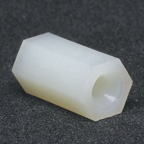 Hex Spacer,  #6 Screw Size,  Nylon,  1 in Overall Lg,  0.115 in Inside Dia,  10 PK