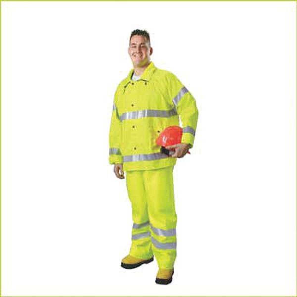2-Piece Rainsuit with Hood,  Jacket/Bib Overall,  Class 3,  Type R,  Hi-Vis Yellow/Green,  Size L/XL