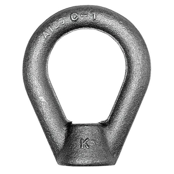 Oval Eye Nut,  3/4"-10 Thread Size,  3/4 in Thread Lg,  Steel,  Black Oxide