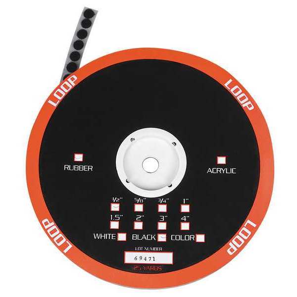 Reclosable Fastener,  Disc,  Rubber Adhesive,  5/8 in,  Black,  1261 PK