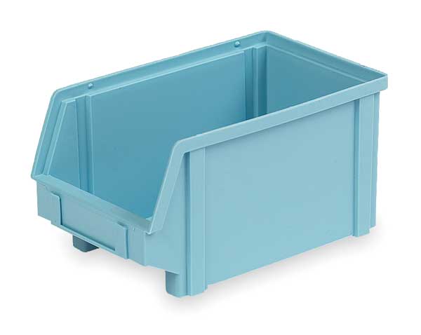 Hang & Stack Storage Bin,  Light Blue,  Plastic,  12 7/8 in L x 8 in W x 6 in H,  40 lb Load Capacity