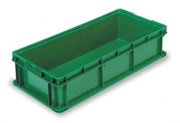 Straight Wall Container,  Green,  Plastic,  32 in L,  15 in W,  7 1/2 in H,  1.5 cu ft Volume Capacity