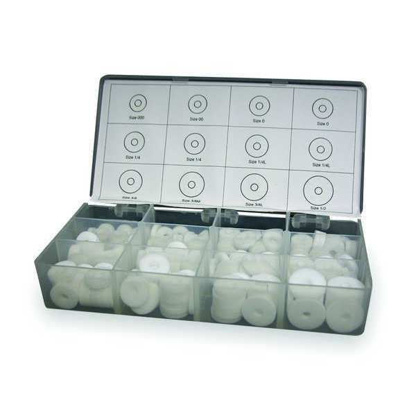 Flat Washer Assortment,  PTFE,  Plain Finish,  240 PCS