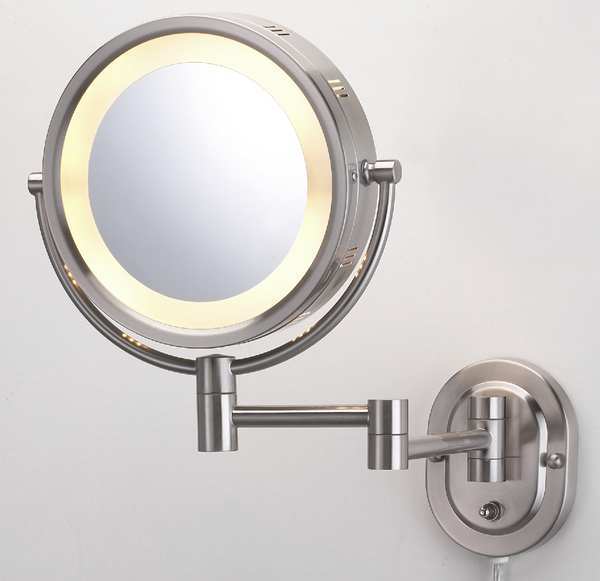 10" W,  Nickel Lighted Makeup Mirror