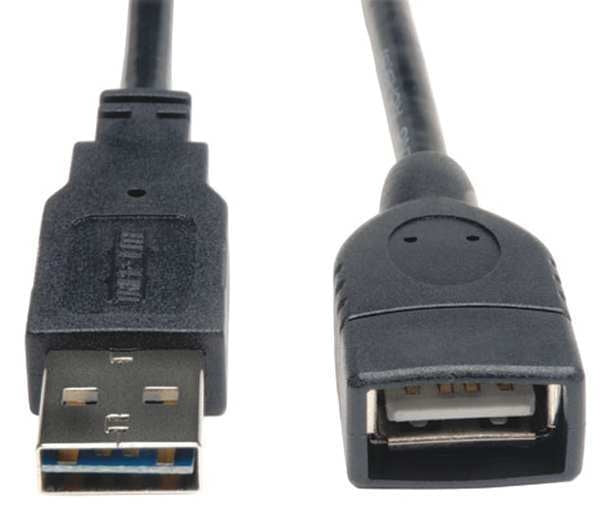 Reversible USB Extension Cable, Blck, 1 ft