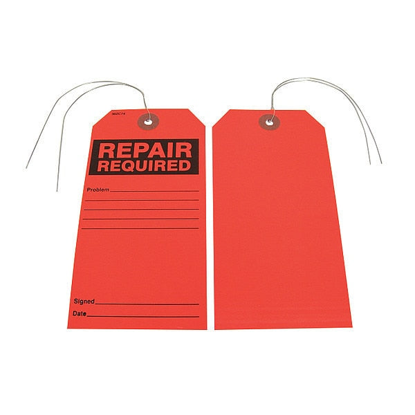 Repair Required Tag, Blck/Red, Paper, PK25