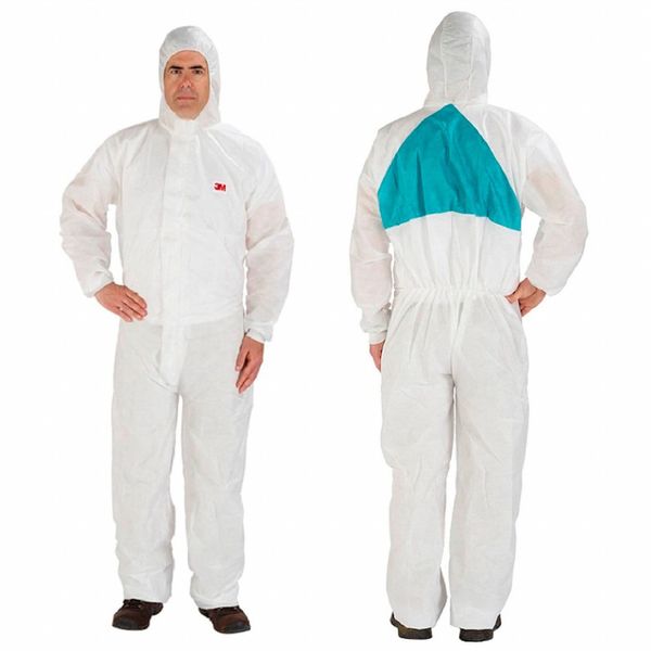 Hooded Disposable Coveralls,  White,  SMMMS,  Zipper