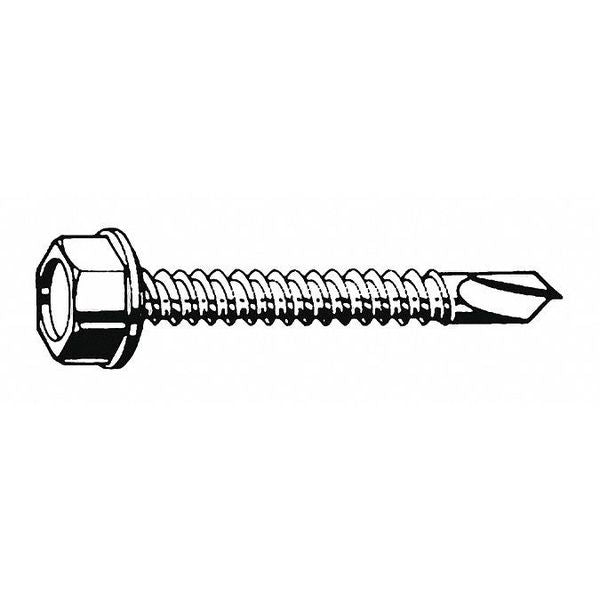 Self-Drilling Screw,  1/4" x 1 in,  Plain Stainless Steel Hex Head External Hex Drive,  50 PK