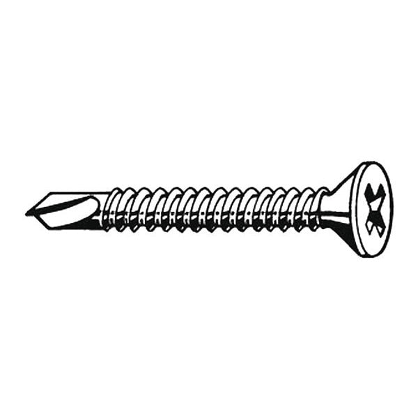 Self-Drilling Screw,  #8 x 1 in,  Plain 410 Stainless Steel Flat Head Phillips Drive,  100 PK