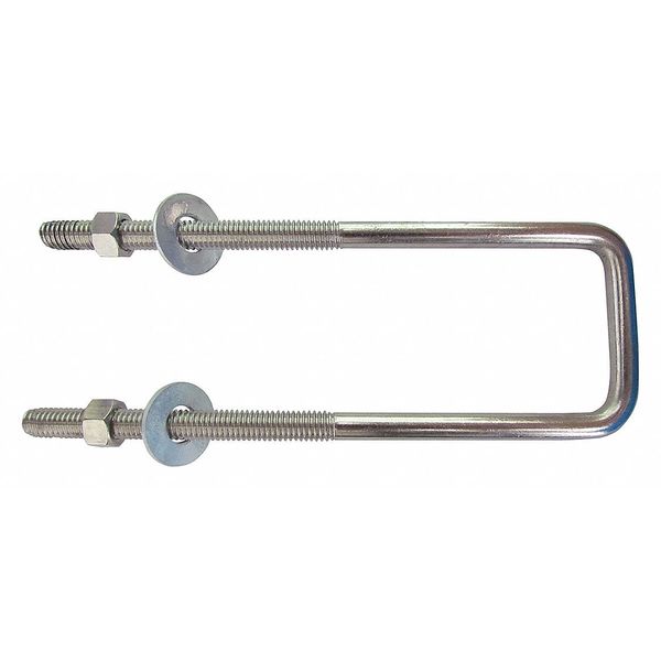 Square U-Bolt,  3/8"-16,  7 in Inside Ht,  3 in Inside Wd/Dia,  Steel