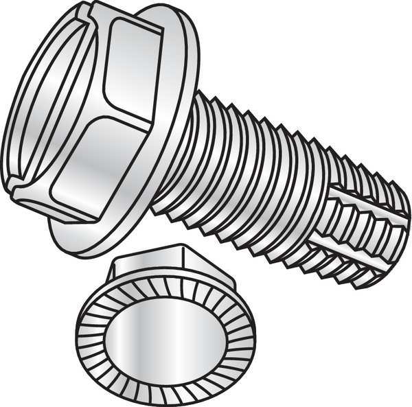 Thread Cutting Screw,  5/16" x 1 in,  Zinc Plated Steel Hex Head Slotted Drive,  100 PK