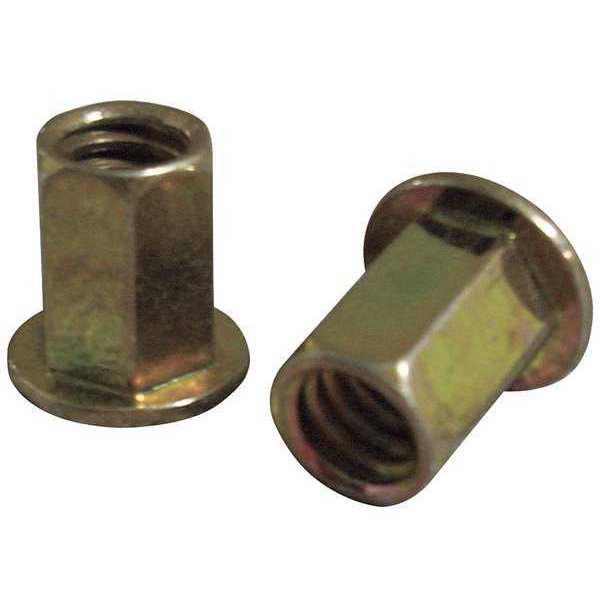 Hex Rivet Nut,  1/4"-20 Dia./Thread Size,  0.452 in Head Dia.,  0.406 in L,  Steel,  25 PK