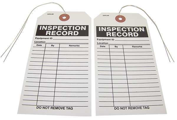 Tag,  Inspection Record,  2 7/8 in W x 5 3/4 in H,  Paper,  Black/White,  Indoor Only,  Pack of 25