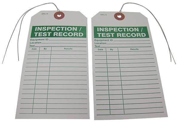 Inspection/Test Record Tag, 3 in. W, PK25