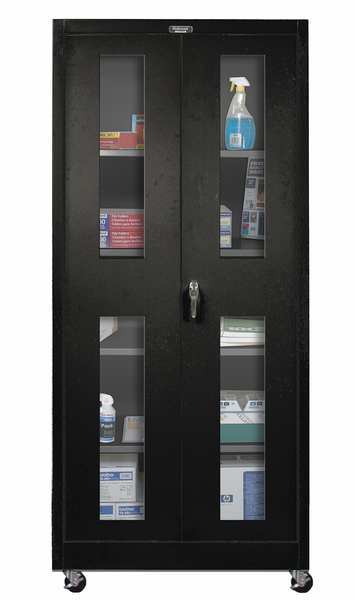 Clearview Door Storage Cabinet,  36 in W,  72 in H,  24 in D,  Black
