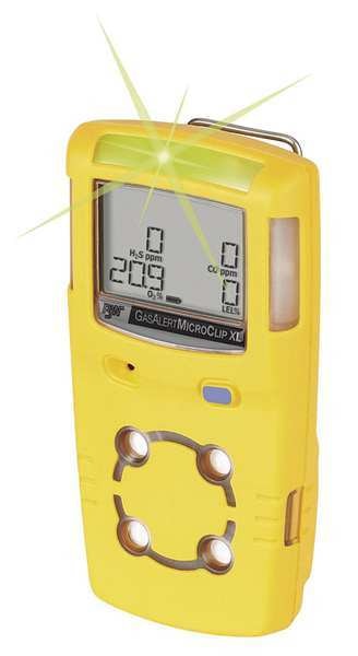 Multi-Gas Detector,  CO,  H2S,  LEL,  O2,  18 hr Battery Life,  Yellow