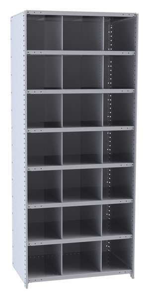 Steel Starter Pigeonhole Bin Unit,  24 in D x 87 in H x 36 in W,  8 Shelves,  Gray