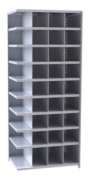 Steel Add-On Pigeonhole Bin Unit,  12 in D x 87 in H x 36 in W,  10 Shelves,  Gray