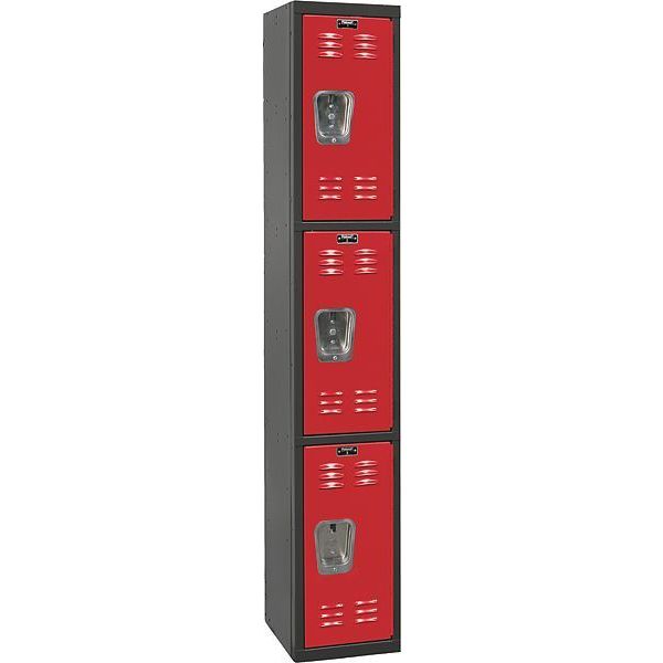 Wardrobe Locker,  12 in W,  18 in D,  72 in H,  (1) Wide,  (3) Openings,  Red/Black