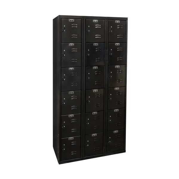 Box Locker,  36 in W,  18 in D,  72 in H,  (3) Wide,  (6) Tier,  Black