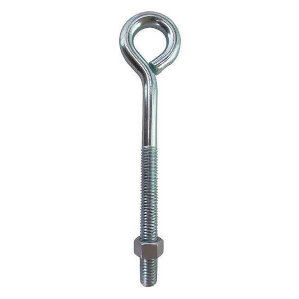 Routing Eye Bolt Without Shoulder,  3/8"-16,  5 in Shank,  3/4 in ID,  Steel,  Zinc Plated,  10 PK