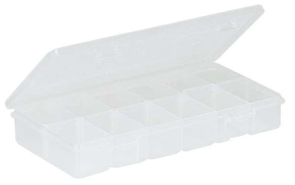 Adjustable Compartment Box with 6 to 12 compartments,  Plastic,  1 3/8 in H x 4-1/4 in W