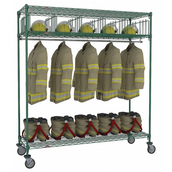 Turnout Gear Storage Rack,  Green Epoxy,  24 in D,  80 in H