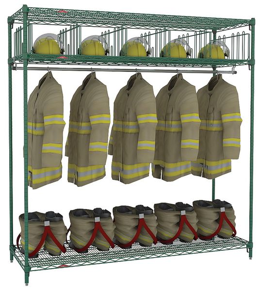 Turnout Gear Storage Rack,  Green Epoxy,  24 in D,  74 in H