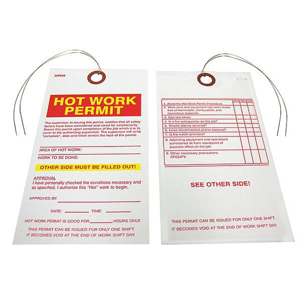 HotWorkPermtTag, 2-7/8inW, 3/16inHole, PK25