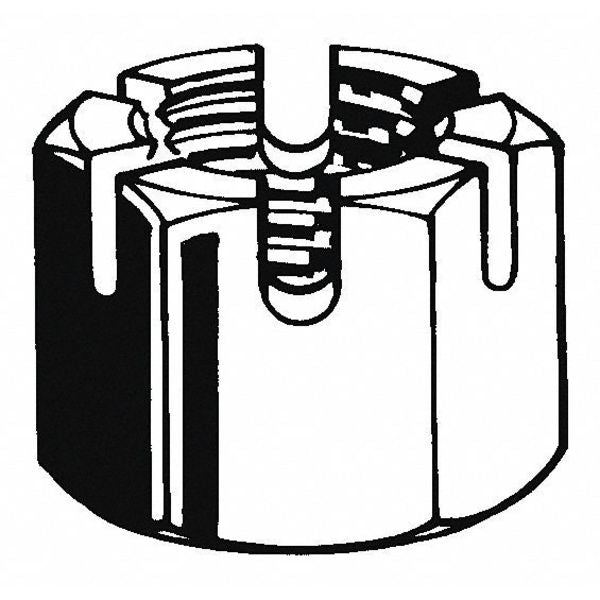 1-3/4"-5 Grade 2 Plain Finish Carbon Steel Round Slotted Castle Nut