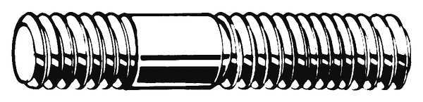 Double-End Threaded Stud,  M10-1.5mm Thread to M10-1.5mm Thread,  42 mm,  Steel,  Plain,  100 PK