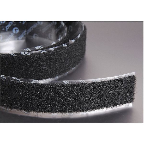 Reclosable Fastener,  Rubber Adhesive,  75 ft,  5/8 in Wd,  Black