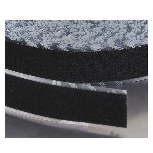 Reclosable Fastener,  Acrylic Adhesive,  75 ft,  1 in Wd,  Black