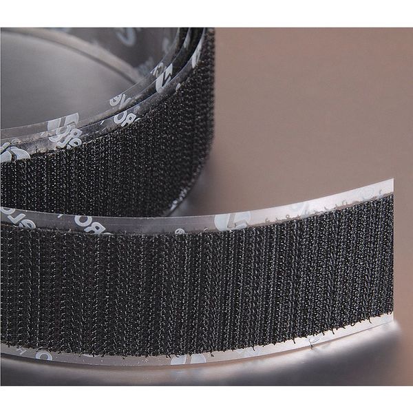 Reclosable Fastener,  Rubber Adhesive,  75 ft,  3/4 in Wd,  Black