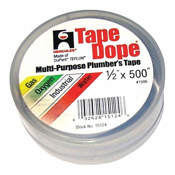Pipe Thread Sealant Tape, 1/2in W, 500in L