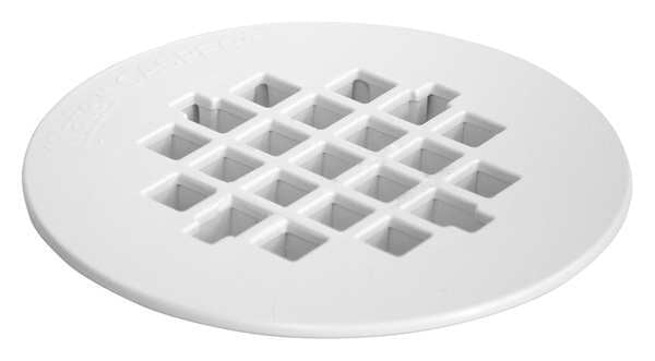 Shower Drain Strainer,  Snap-In,  Round,  4-1/4 in Dia,  Plastic,  White