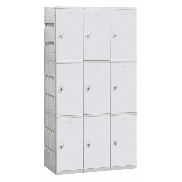 Wardrobe Locker,  38-1/4" W,  18" D,  74" H,  (3) Wide,  (9) Openings,  Gray