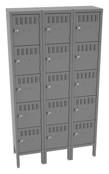 Box Locker,  36 in W,  12 in D,  66 in H,  (3) Wide,  Gray